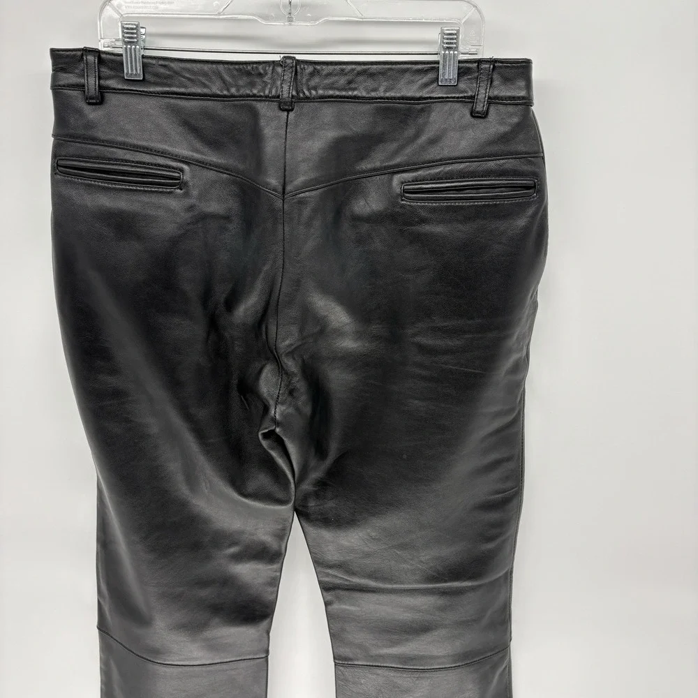 Vintage Excelled Black Genuine Leather Straight Fit Pants Grunge Biker Men 34X31